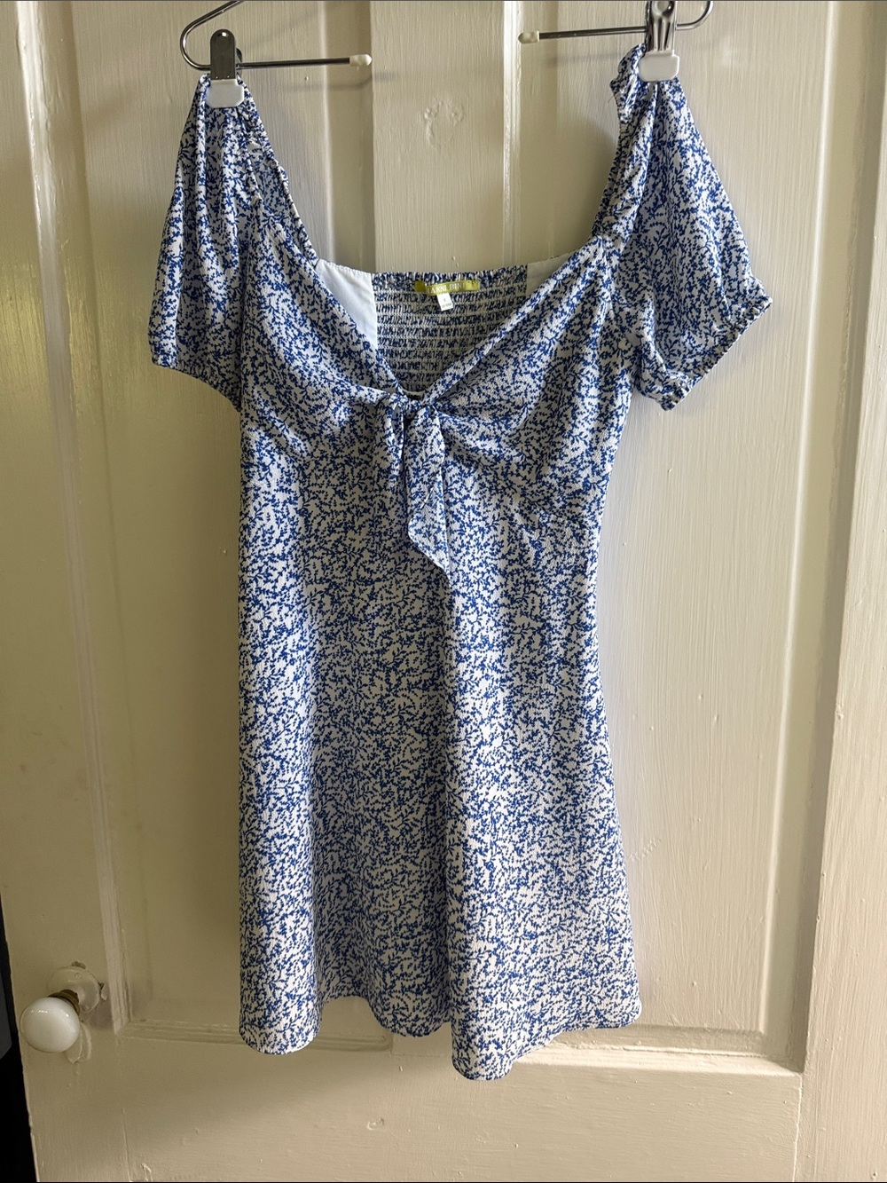 Gianni Bini Blue and White Floral Tie-Front Mini Dress